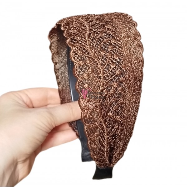 Bentita deosebita pentru par din Dantela lata BTP087YY Cafeniu